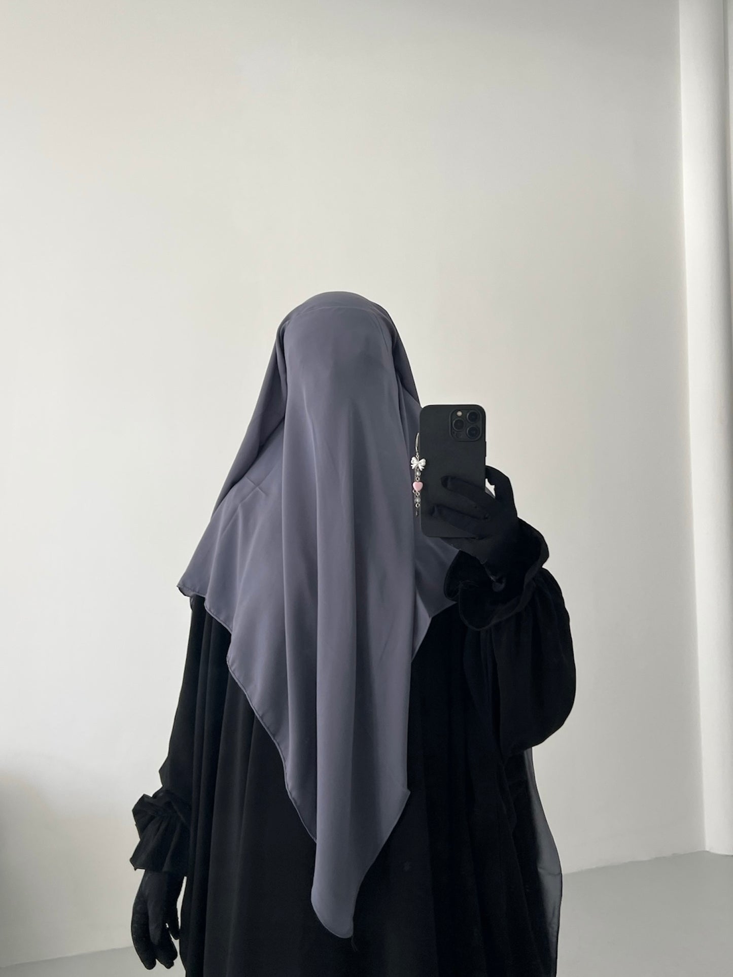 Long 3 Layer Niqab (nose string) - Grey