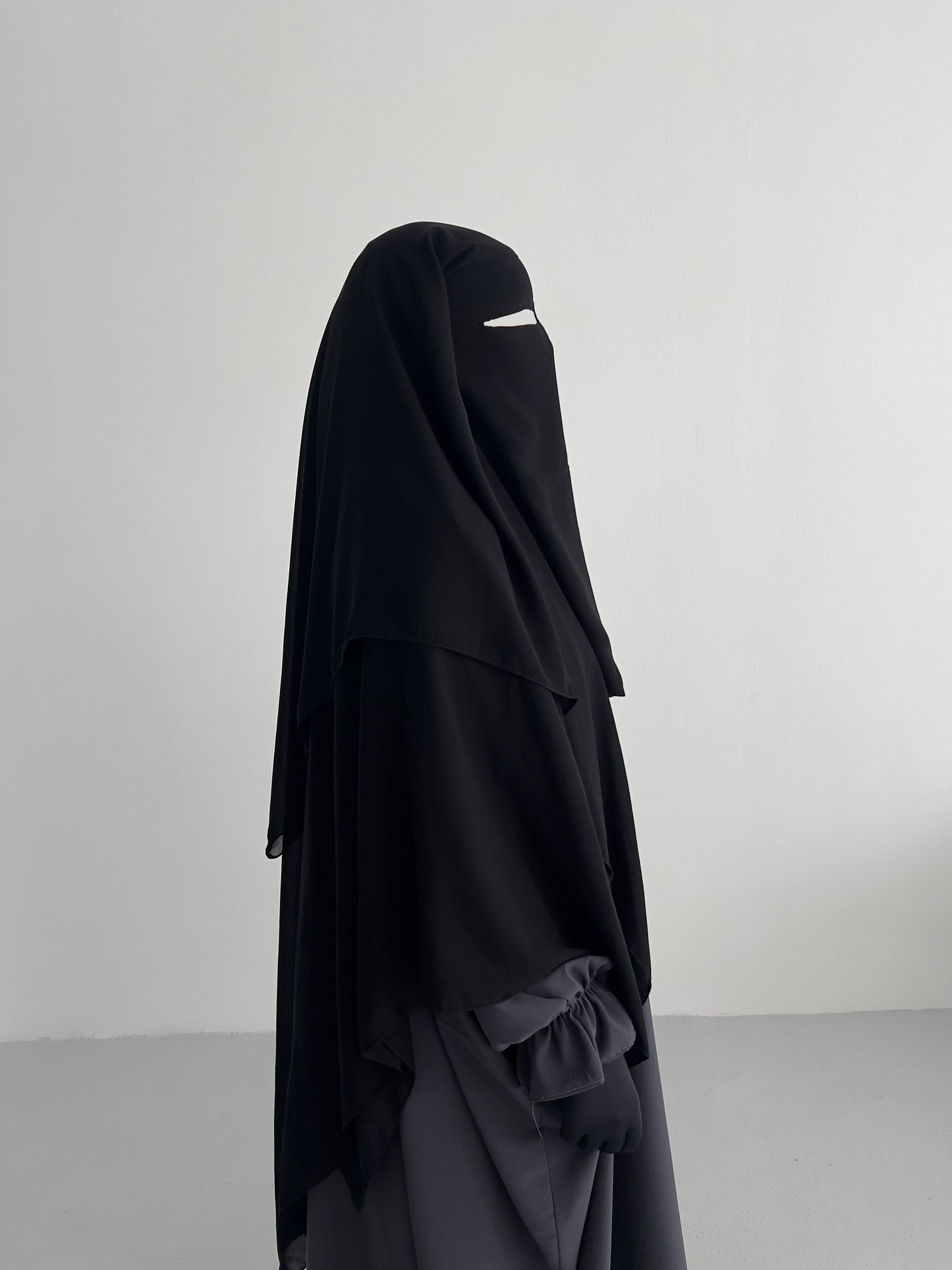 Long 3 layer niqab (nose string) - Black