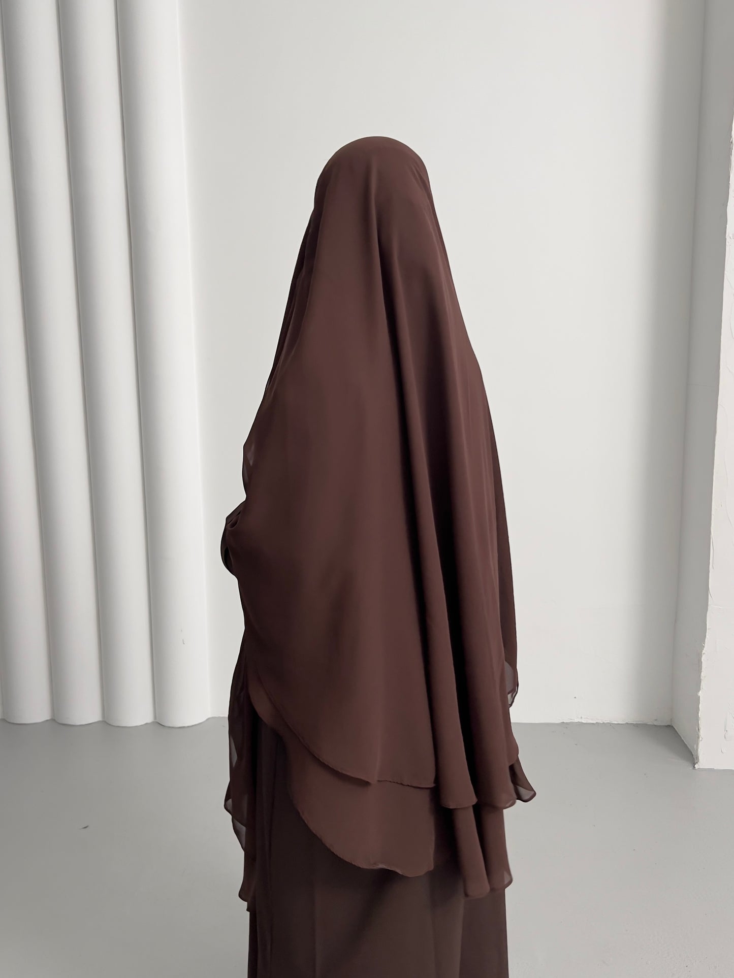 Chiffon Khimar Two Layer - Dark Brown
