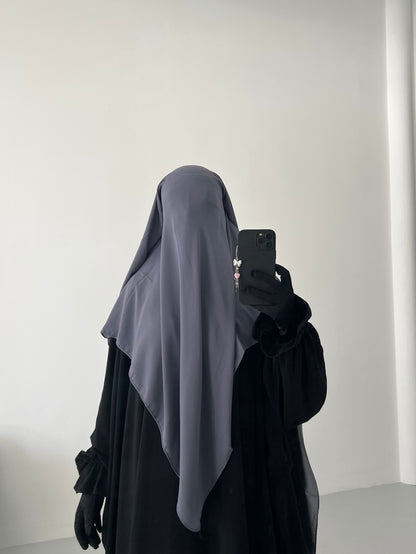 Long 3 Layer Niqab (nose string) - Grey