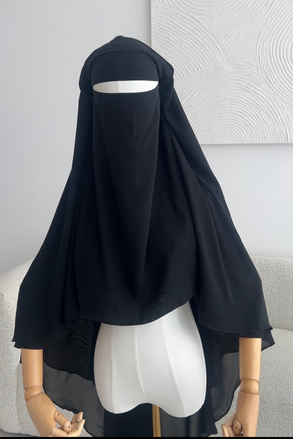 Three Layer Flap Niqab - Black