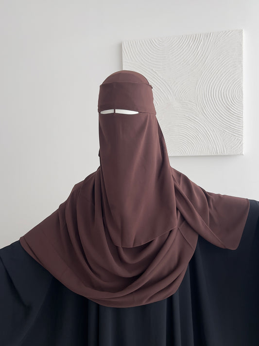 Flap Niqab Set - Dark Brown