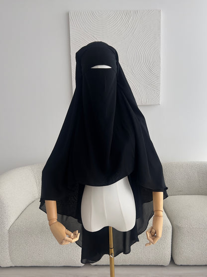 Three Layer Flap Niqab - Black