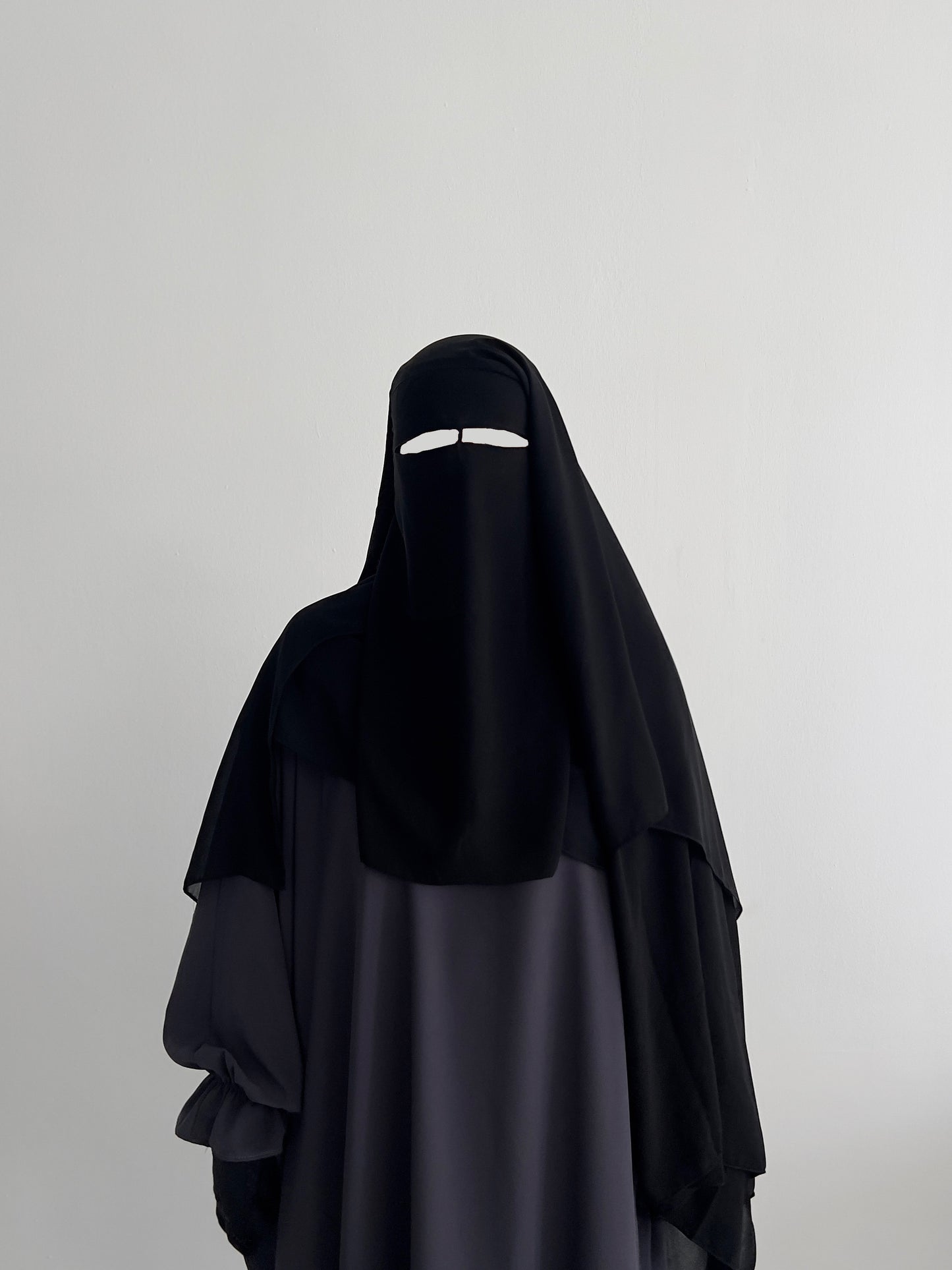 Long 3 layer niqab (nose string) - Black