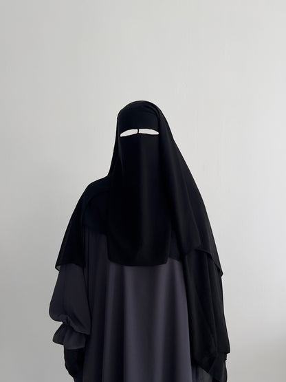 Long 3 layer niqab (nose string) - Black