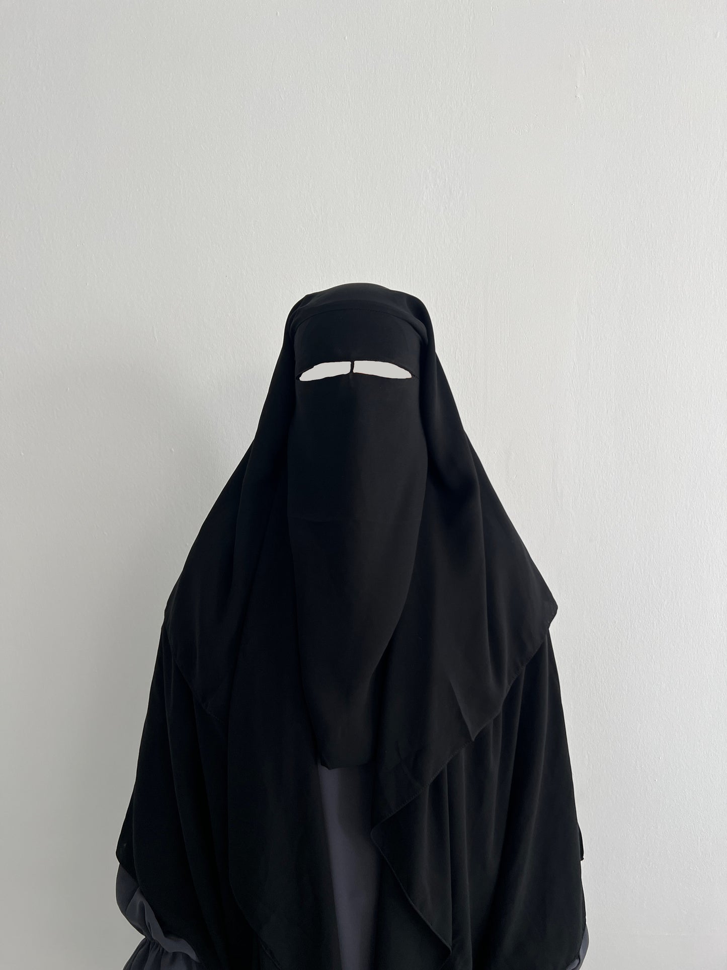 Long 3 layer niqab (nose string) - Black