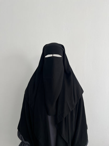 Long 3 layer niqab (nose string) - Black