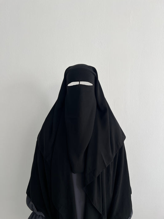 Long 3 layer niqab (nose string) - Black