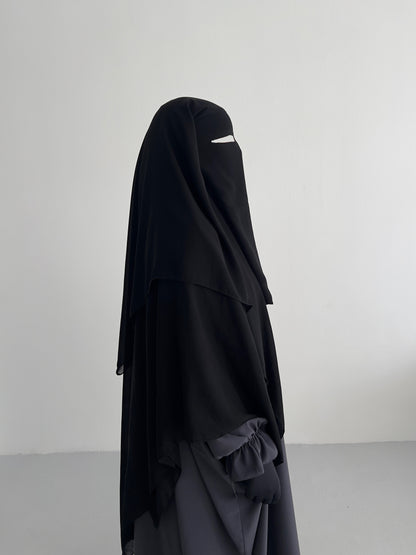 Long 3 layer niqab (nose string) - Black