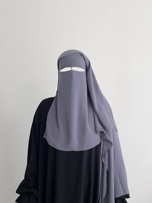 Long 3 Layer Niqab (nose string) - Grey