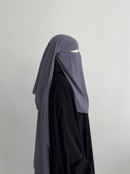 Long 3 Layer Niqab (nose string) - Grey