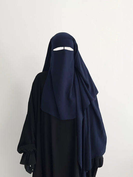 Long 3 layer niqab (nose string) - Navy