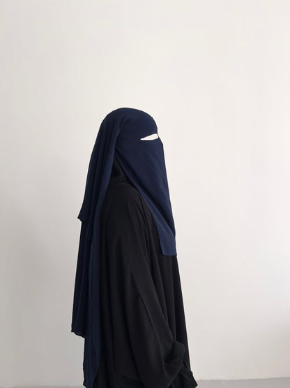 Long 3 layer niqab (nose string) - Navy