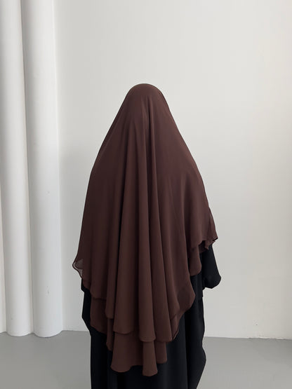 Chiffon Khimar Two Layer - Dark Brown