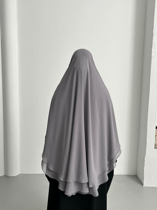Chiffon Khimar Two Layer - Grey